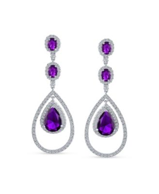 Cocktail Cubic Zirconia Double Halo Large Teardrop CZ Statement Chandelier Earrings