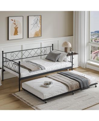 Trundle, Trundle Bed Twin with Heart-Shaped Headboard, Sturdy Metal Sofa Bed, Heavy-Duty Metal Bed Frame Support, Easy Assembly.