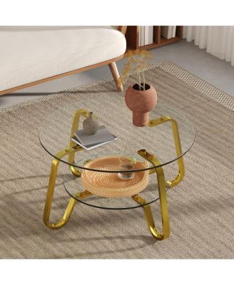  Retro minimalist metal frame glass coffee table, 31.5