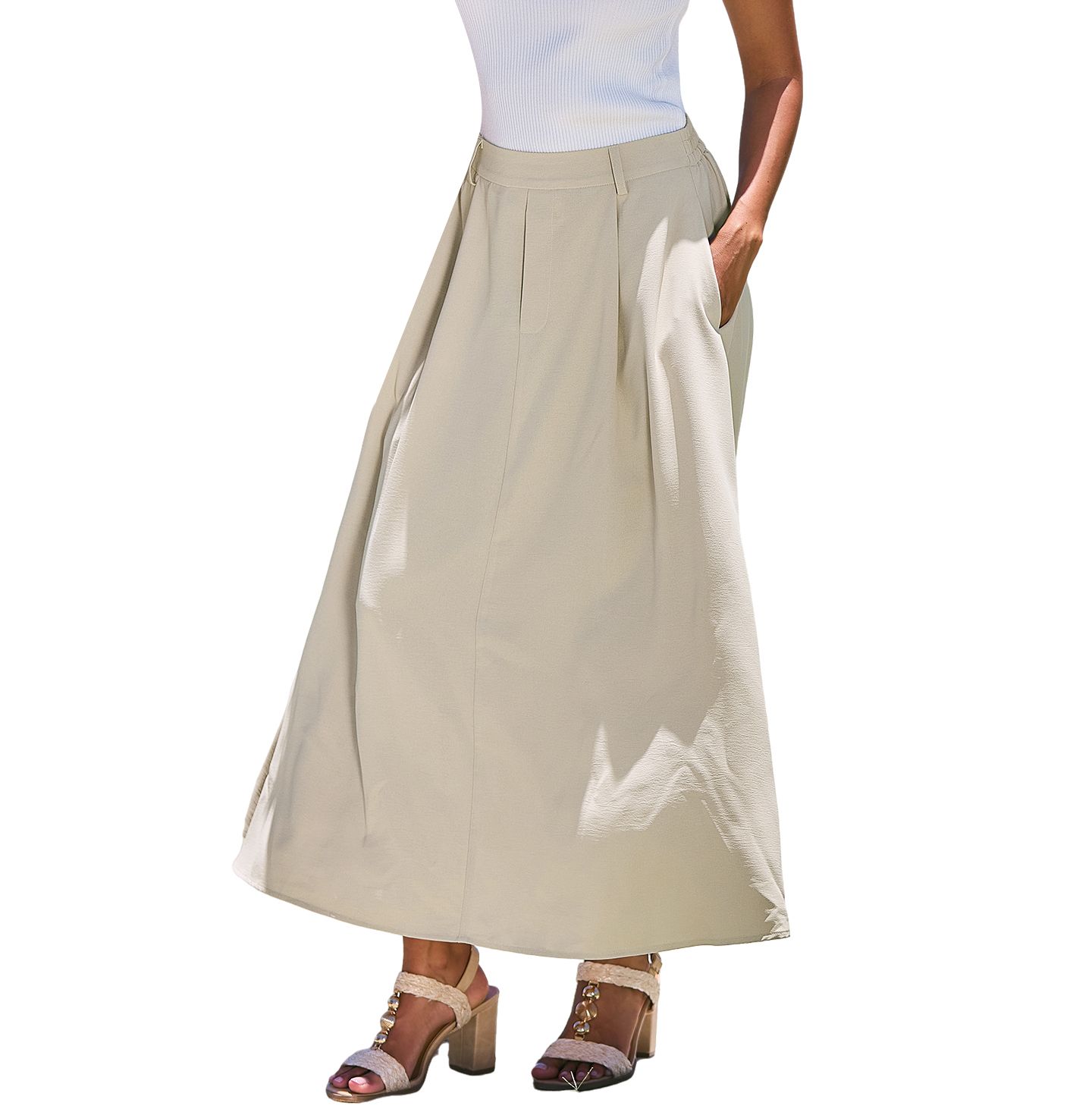 Женская юбка Cupshe A-Line Silhouette Pull-on Closure, цвет: Бежевый / Хаки — фото 2