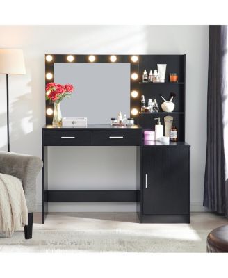 Vanity Desk with Mirror, Lights, 2 Drawers & Organizer
