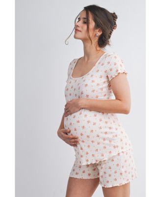 Maternity Ribbed Floral Lounge Set with Shorts and Top