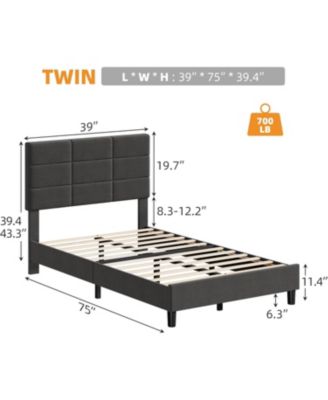Wood Bed Frame Linen Upholstered Headboard No Box Spring Needed 700lb Wood Slats Noise Free