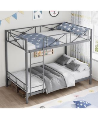 Metal   Over Twin Bunk Bed Industrial Heavy Duty Guardrails Space Saving Steel Frame School Bedroom