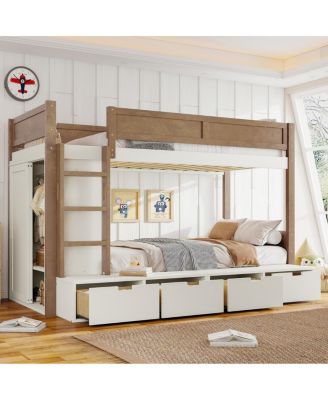 Twin over Twin/Twin XL over Full Bunk Bed with Storage & Wardrobe