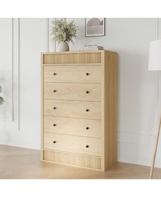 5 Drawer Tall Dresser for Bedroom, 31.5" Wide Fluted Chest of Drawers, Modern Wood Storage Cabinet