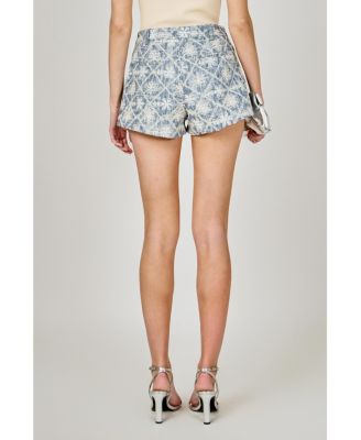 Women's Floral Embroidered Denim Micro Shorts
