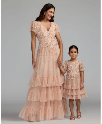 Little Girls Flutter Sleeve Tiered Ruffle Gown