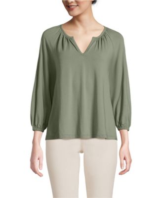 Women's Lightweight Jersey Notch Neck Gather Blouse