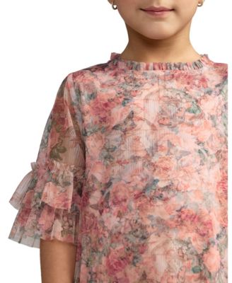 Big Girls Floral Printed Short Sleeve Ruffle Dress