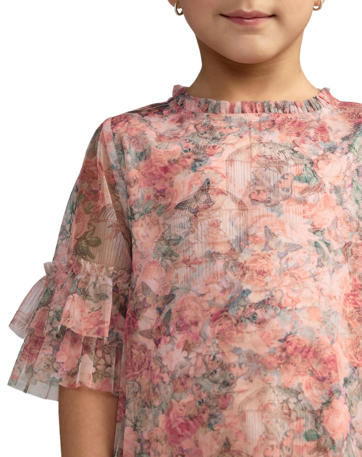 Big Girls Floral Printed Short Sleeve Ruffle Dress