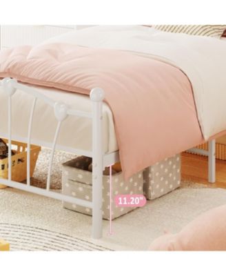 Twin Bed Frame for Girls with Heart Headboard and Footboard Metal Slat Support Easy Assembly No Box Spring Needed