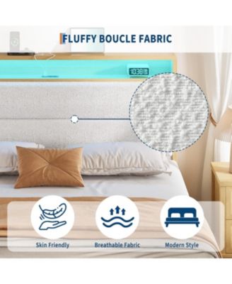  Boucle Bed Frame with Headboard LED Smart RGB Charging Multi Functional Storage Space Sturdy Easy Build