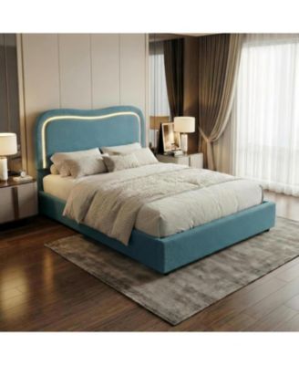 Boucle Twin Bed Frame with 2 Storage Drawers Upholstered Platform LED Headboard Wood Slats No Box Spring