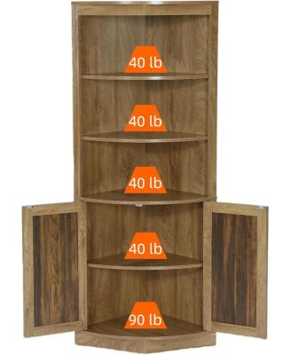 5-Tier Corner Cabinet, 66.9-Inch Tall Storage Cabinet with Fluted Doors & Open Shelves