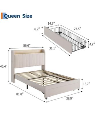 Twin Bed Frame With Storage Headboard Drawers Charging Metal Platform Wooden Slats No Box Spring