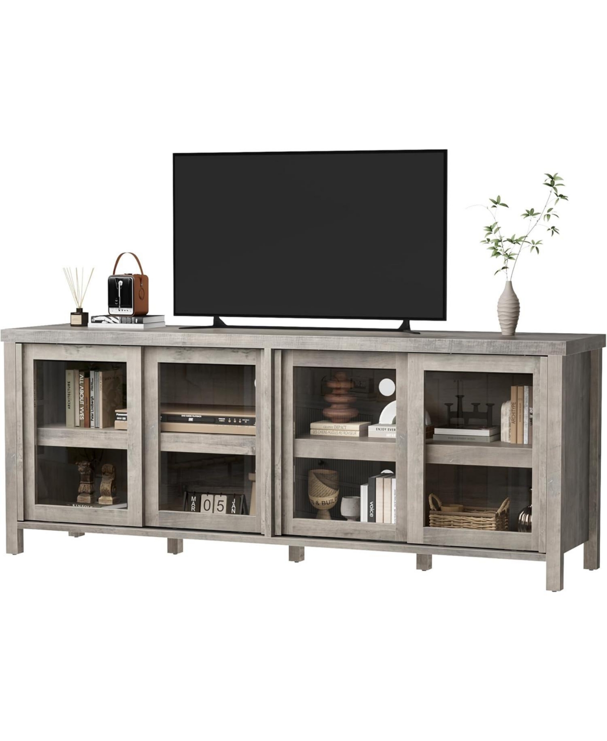 gaomon Tv Stand for Tv, Mid-Century Modern Entertainment Center with Sliding Glass Doors - Grey