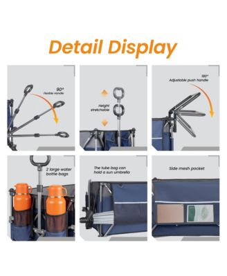 Folding Wagon Cart - Multi-Functional Push-Pull Carts with Canopy, Rotating Handle, All-Terrain Wheels, 480lbs Capacity for Transport