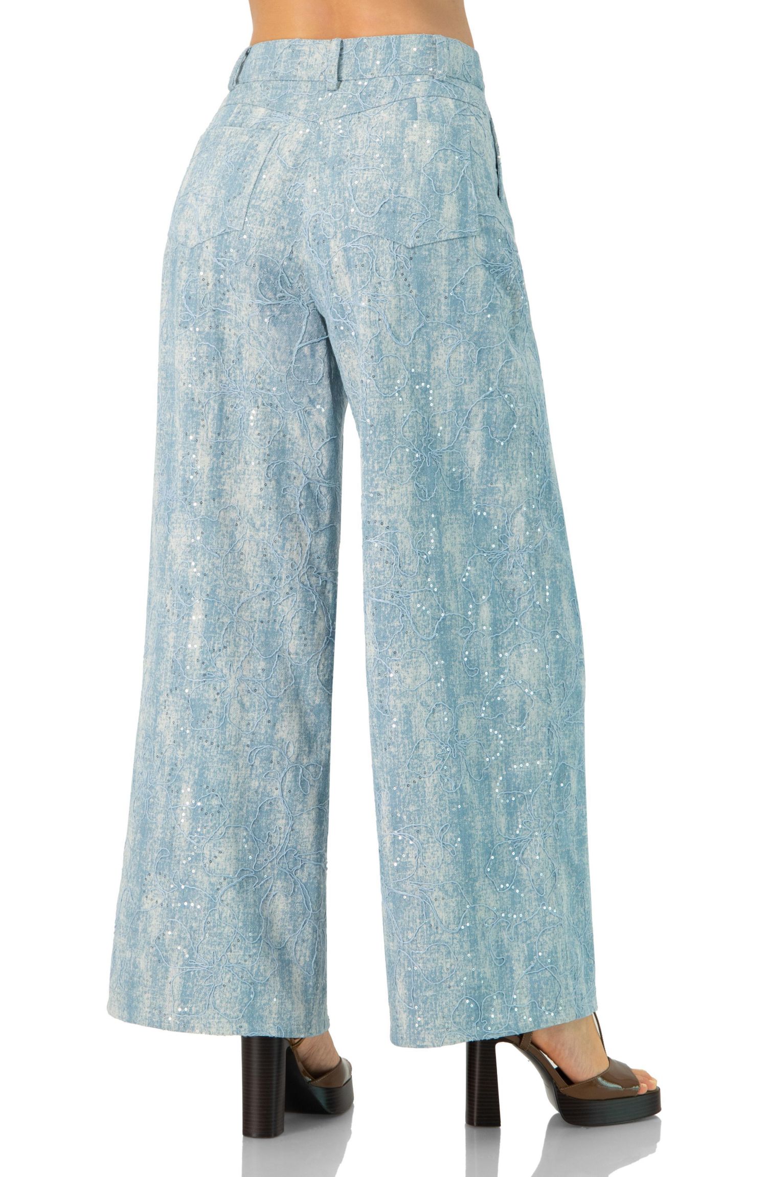Women's Wide Leg Embroidered Jeans
