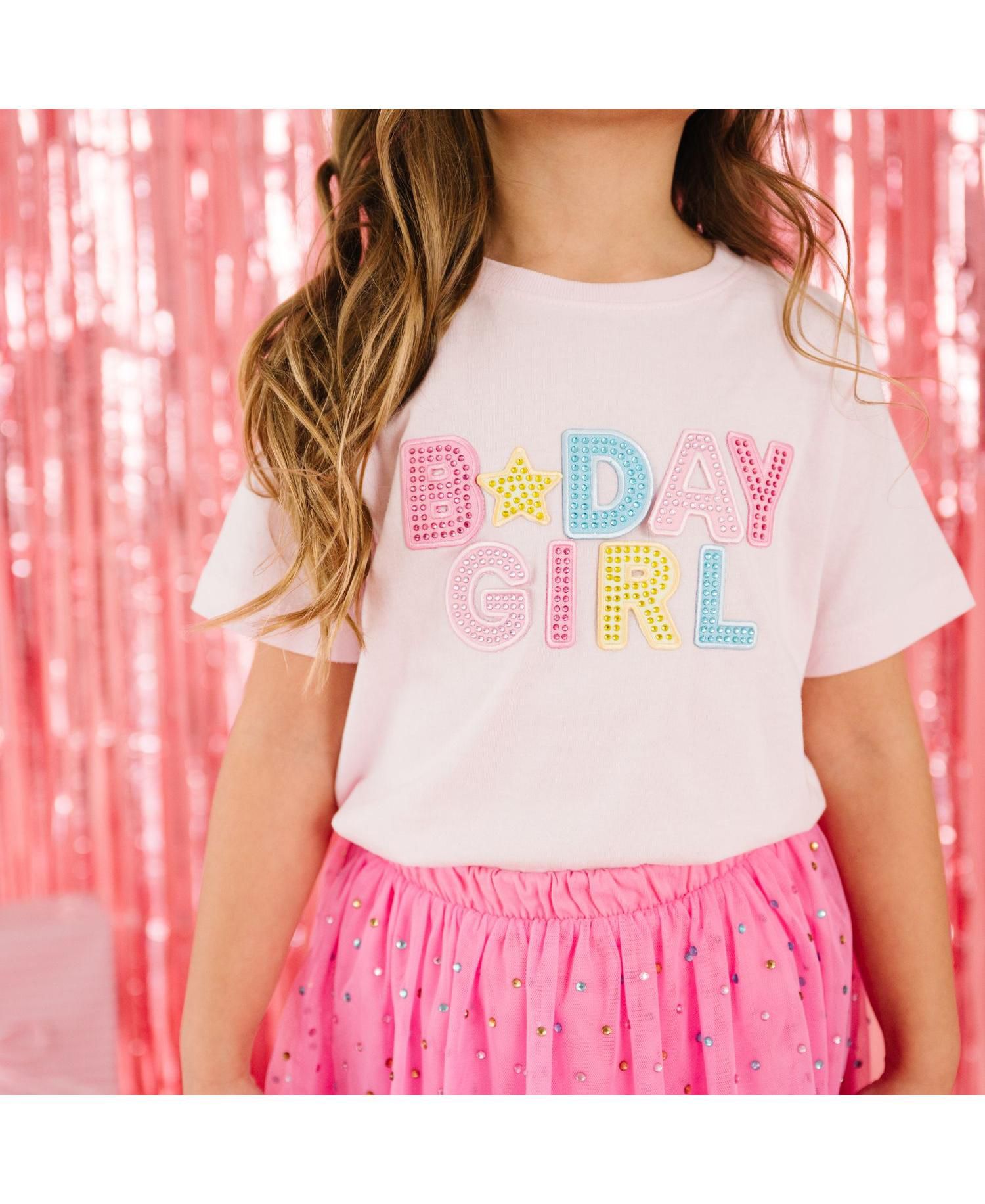 Big Girls Birthday Rhinestone Patch Short Sleeve T-Shirt