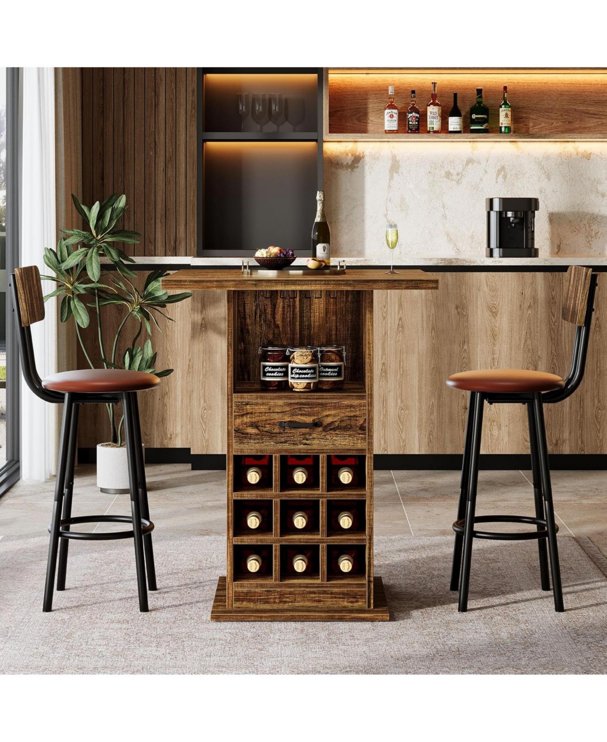 Tribesigns Square Bar Table, Home Bar Unit for Living Room, Kitchen