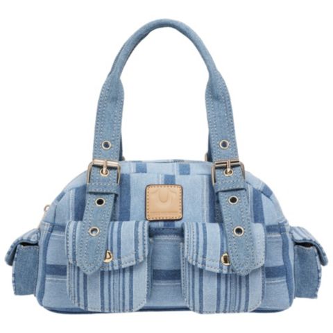 Женская сумка True Religion Multi Stripe Soft Satchel - Mini Handbag with Utility Pockets, цвет: Джинсовый / Синий