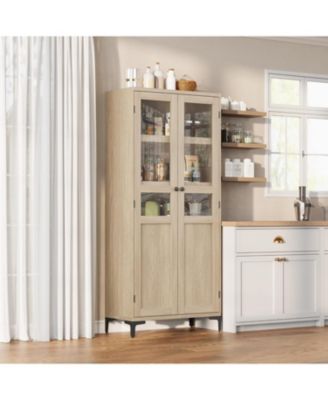  Kitchen Pantry Storage Cabinets, Tall Storage Cabinet, Tier Bathroom Cabinet with Glass Doors and Adjustable Shelves, Kitchen Hutch