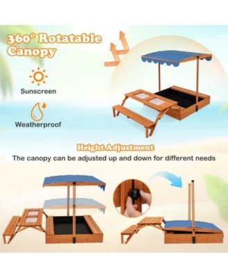 Kids Wooden Sand Box with Foldable Picnic Sensory Table and Bench