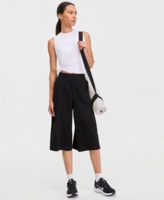 Women's Ribbed Wide-Leg Cropped Pull-On Pants