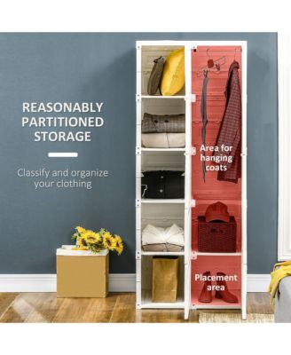 Portable Wardrobe Closet Folding Bedroom Armoire Clothes Storage Organizer with 8 Cube Compartments Hanging Rod Magnet Doors