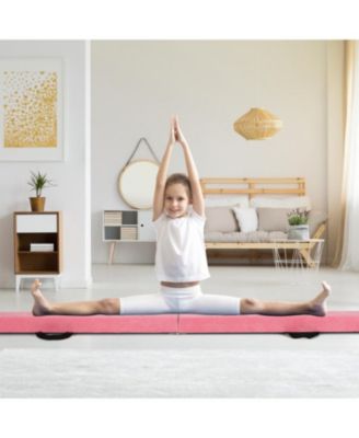 9 FT Folding Gymnastics Balance Beam with Anti-slip Base and Pine Wood Frame-Pink
