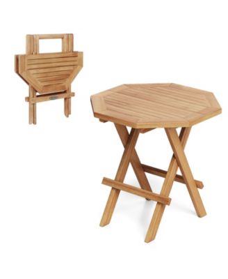 Teak Wood Octagon Coffee Table with X-Shaped Legs and Slatted Top