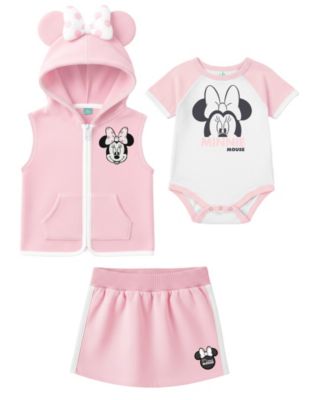 Baby Girls' Minnie Print Vest, Bodysuit, and Skirt, 3-Piece Set