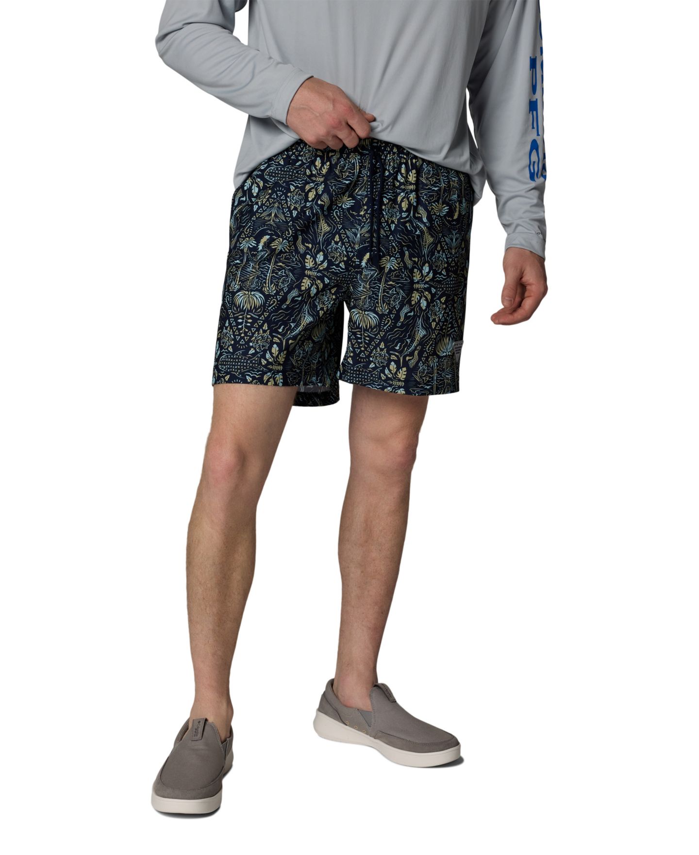 Мужские шорты Columbia PFG Rambler Print Water Shorts, 6" inseam, цвет: Тёмно-синий — фото 6