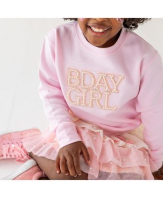 Little Girls Pearl BDay Girl Patch Sweatshirt