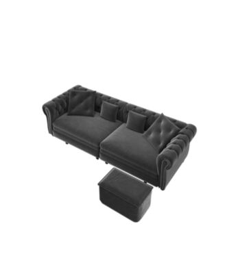 Streamdale Chesterfield Velvet Pull-Out Sofa Bed with Ottoman