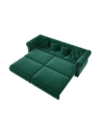 Streamdale Chesterfield Green Velvet King Size 3-in-1 Pull-Out Sofa Bed with Ottoman