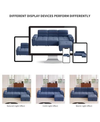  Modern L-shaped sectional sofa, 105-inch cloud sofa with adjustable backrest and ottoman