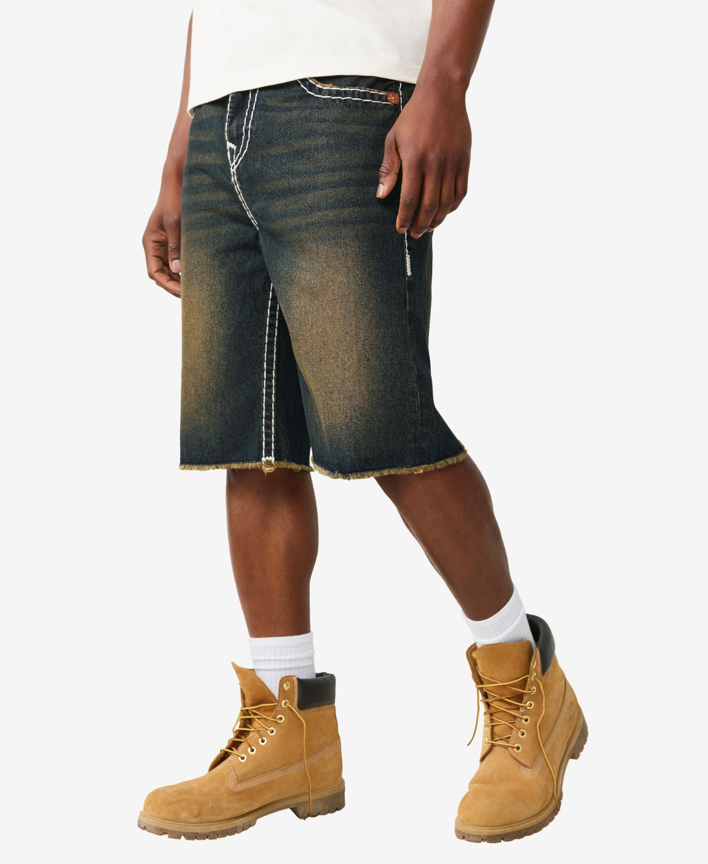 Мужские шорты True Religion Vinny Baggy Fray Flap, цвет: Джинсовая тёмная варка — фото 2