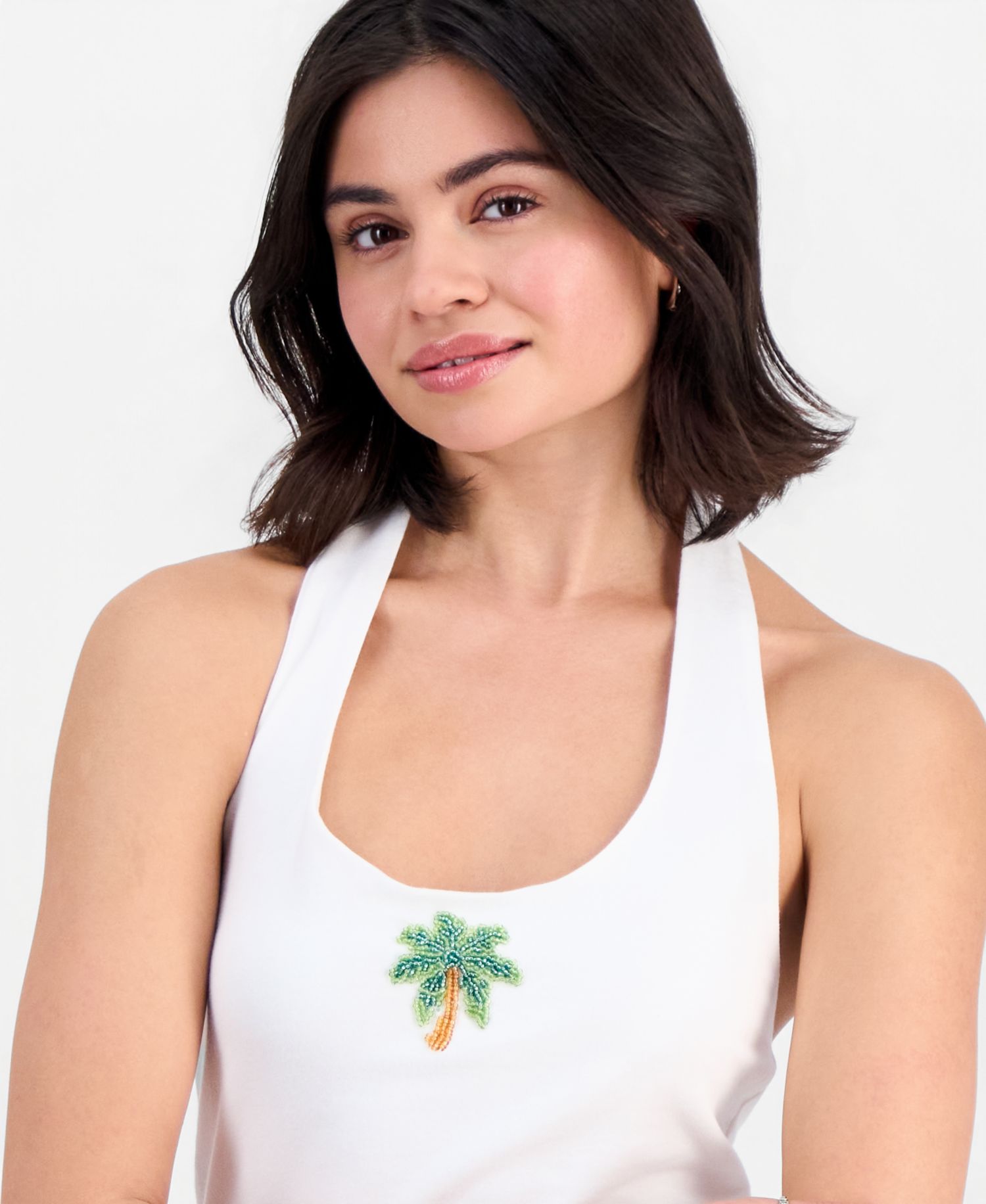 Juniors' Bead Embellished Halter Top