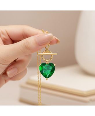 Dainty 14K Gold Plated Heart CZ Pendant Toggle Clasp Necklace