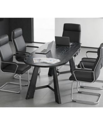 70.8" Oval Work Desk for 6-8 People Rustic Style with Tapered Legs for Boardroom Office Meeting Conference Room