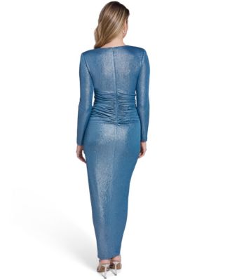 Petite Long-Sleeve V-Neck Gown