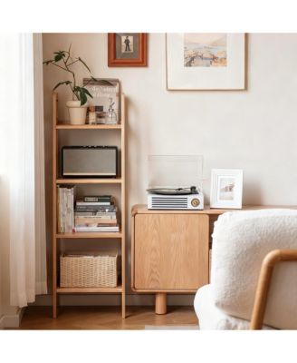 Solid Oak 4 Tier Ladder Shelf Small Bookcase Stable Frame Living Room Bedroom