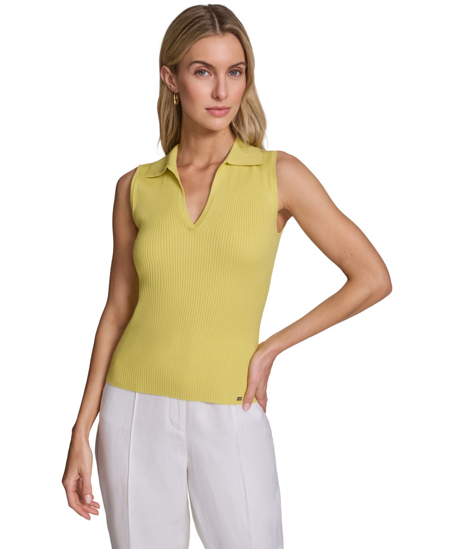 Women's Sleeveless Collared V-Neck Sweater