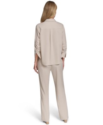 Calvin Klein Womens Button Down Shirt Pull On Straight Pants
