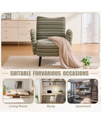 Modern armchair with sanded fabric, side pocket, solid wood legs