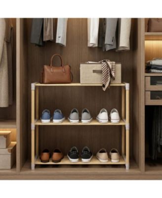 3 Tier Solid Wood Shoe Organizer with Open Slatted Storage