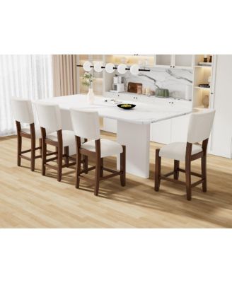 Mid Century Modern 2pk Linen Upholstered Bar Stools with Solid Wood Legs