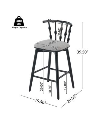 Modern Hourglass Back Rubberwood Bar Stool - Set of 2